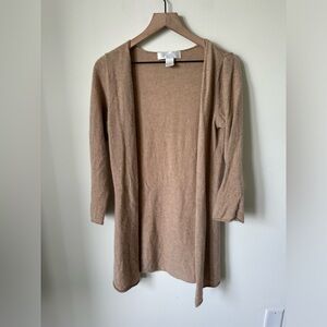 Arlotta 100% Cashmere Long Cardigan Knit Open Sweater Robe Tan Small